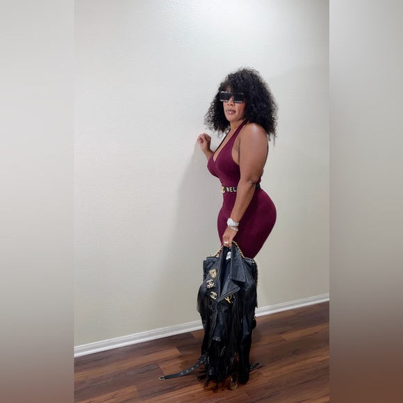 FASHION NOVA Standing Tall Ribbed Jumpsuit - Burgundy Size Large - Picture 7 of 8